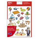 Pack De 5 Unidades Apli Gomets Tematicos La Playa - 264 Gomets En 12 Hojas - Ilustraciones De Animales Y Objetos De La Playa - Adhesivo Removible - Ideal Para Escuelas - Adhesivo Base Agua - Libre De Disolventes - Colorido