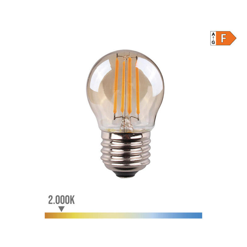 Pack De 5 Unidades - Bombilla Esferica Con Filamento De Led Cristal Vintage E27 4,5w 350lm 2000k Luz Calida Ø4,5x7,8cm Edm