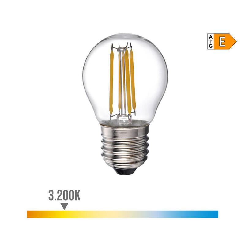 Pack De 5 Unidades - Bombilla Esferica Con Filamento De Led E27 4 W 500 Lm 3200 K Luz Calida Ø4,5 X 7,8 Cm