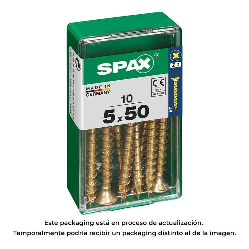 Pack De 5 Unidades - Caja 10 Uds. Tornillo Madera Spax Cab. Plana Yellox 5,0x50mm Spax