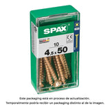Pack De 5 Unidades - Caja 10 Unid. Tornillo Madera Cabeza Plana Yellox 4,5x50mm Spax