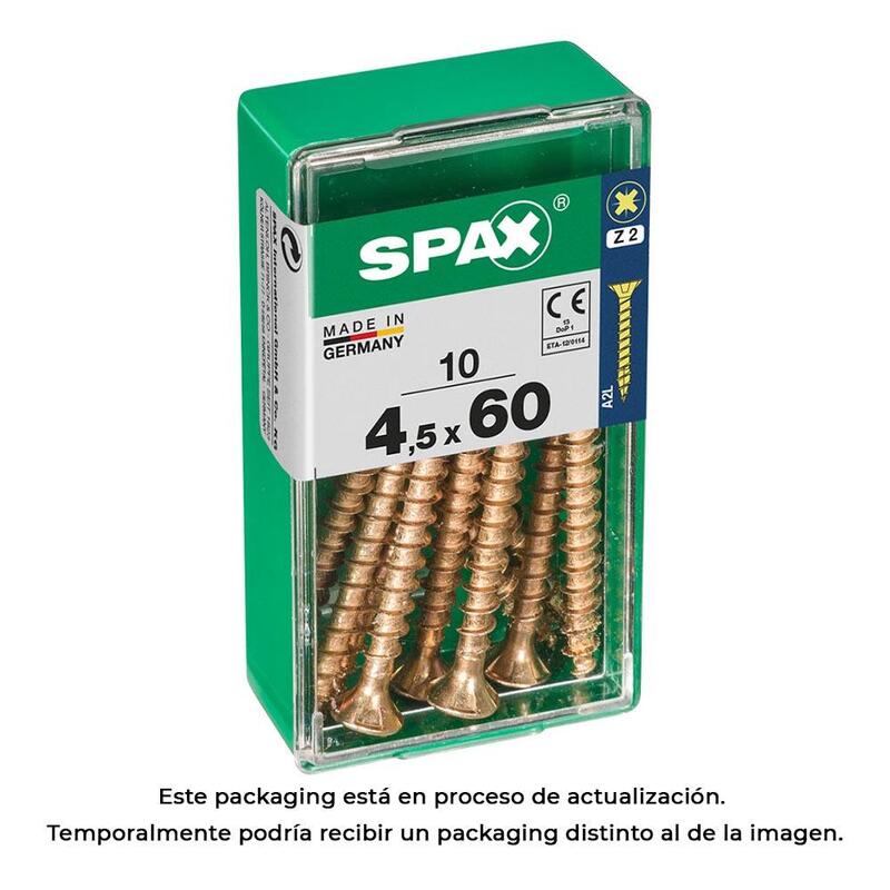 Pack De 5 Unidades - Caja 10 Unid. Tornillo Madera Cabeza Plana Yellox 4,5x60mm Spax