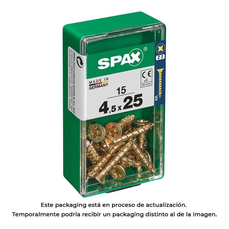 Pack De 5 Unidades - Caja 15 Unid. Tornillo Madera Cabeza Plana Yellox 4,5x25mm Spax