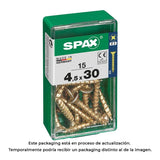Pack De 5 Unidades - Caja 15 Unid. Tornillo Madera Cabeza Plana Yellox 4,5x30mm Spax