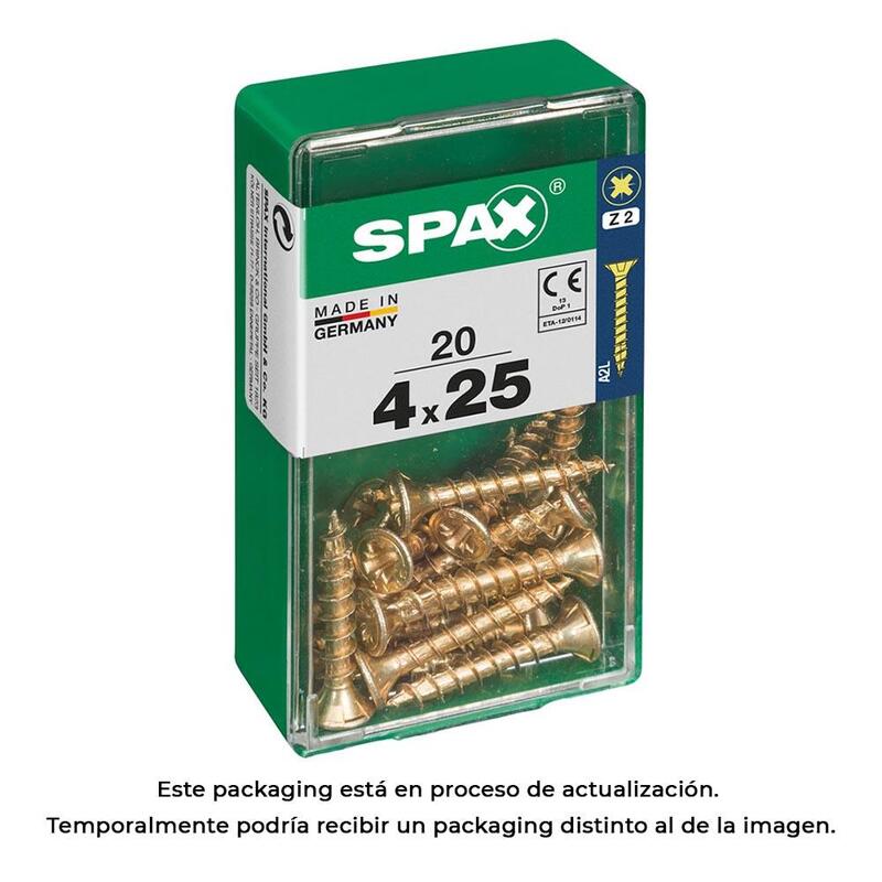 Pack De 5 Unidades - Caja 20 Unid. Tornillo Madera Cabeza Plana Yellox 4,0x25mm Spax