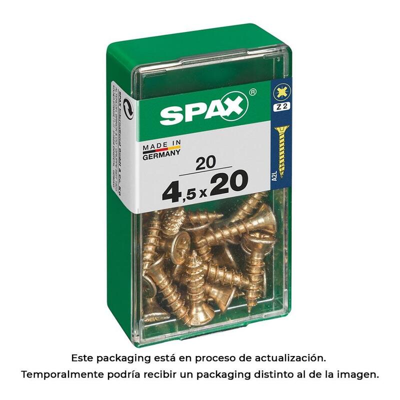 Pack De 5 Unidades - Caja 20 Unid. Tornillo Madera Cabeza Plana Yellox 4,5x20mm Spax