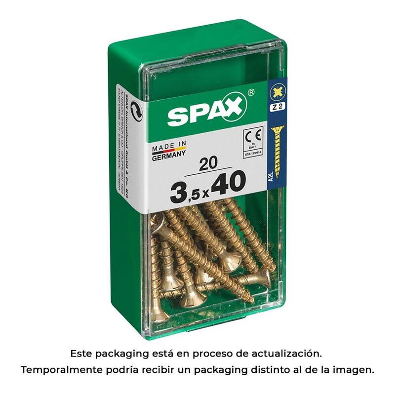 Pack De 5 Unidades - Caja 20 Unid. Tornillo Madera Spax Cabeza Plana Yellox 3,5x40mm Spax