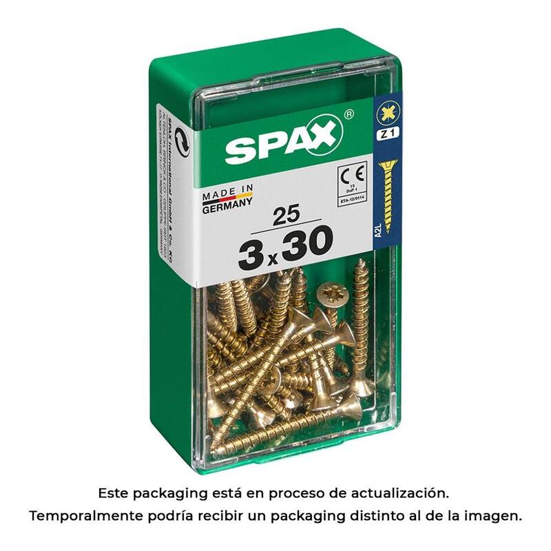 Pack De 5 Unidades - Caja 25 Unid. Tornillo Madera Spax Cabeza Plana Yellox 3,0x30mm Spax