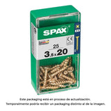 Pack De 5 Unidades - Caja 25 Unid. Tornillo Madera Spax Cabeza Plana Yellox 3,5x20mm Spax