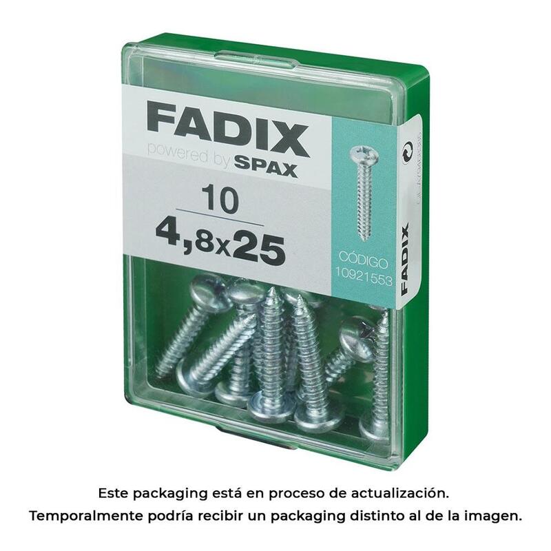 Pack De 5 Unidades - Caja M 10 Unid. Tornillo Rosca Chapa Cr Cinc 4,8x25mm Fadix