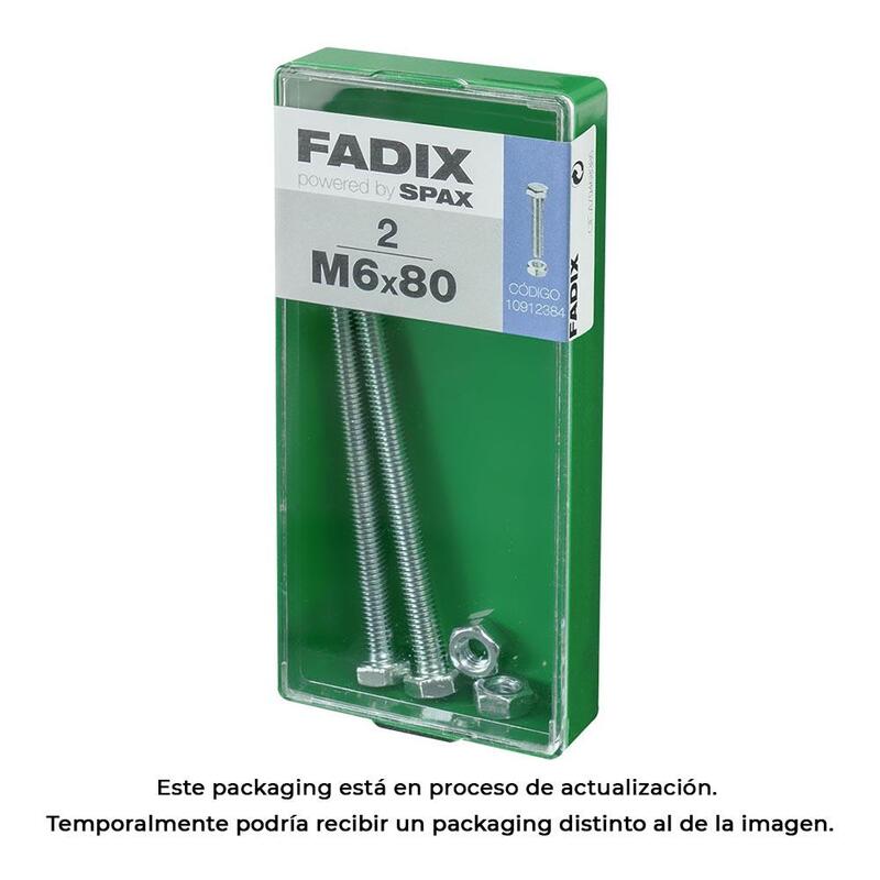 Pack De 5 Unidades - Caja M 2 Unid. Tornillo Metrica Cab Hex+Tuerca Cinc M 6x80mm Fadix
