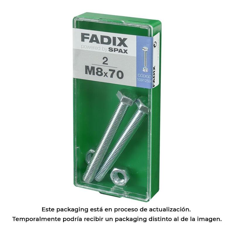 Pack De 5 Unidades - Caja M 2 Unid. Tornillo Metrica Cab Hex+Tuerca Cinc M 8x70mm Fadix