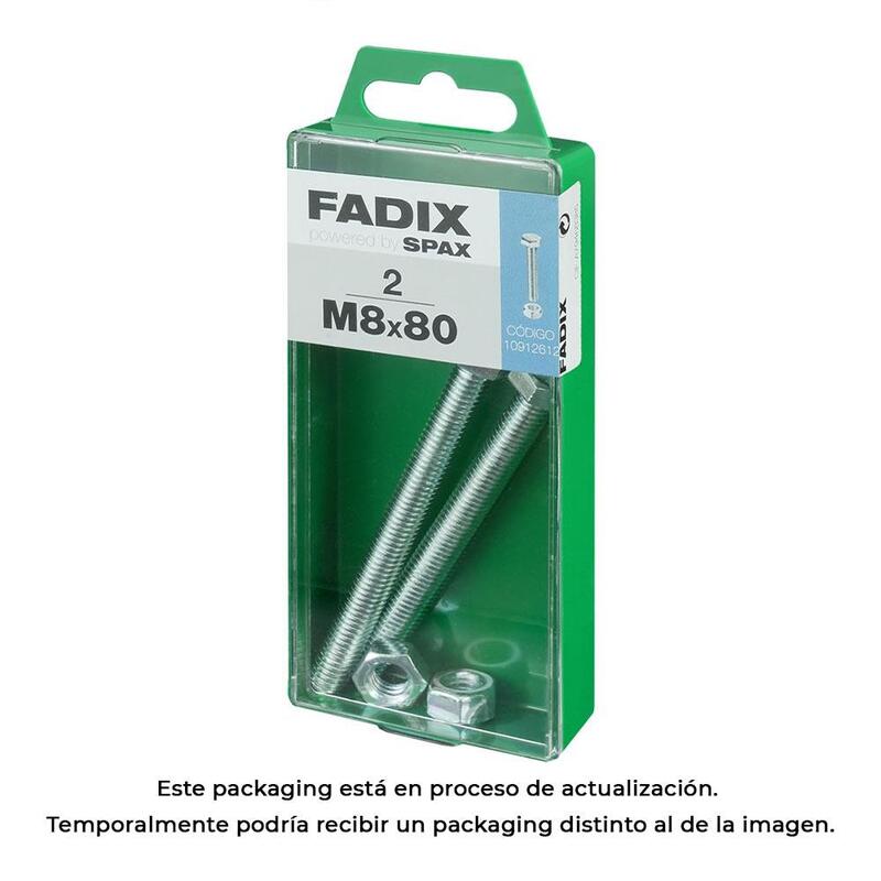 Pack De 5 Unidades - Caja M 2 Unid. Tornillo Metrica Cab Hex+Tuerca Cinc M 8x80mm Fadix