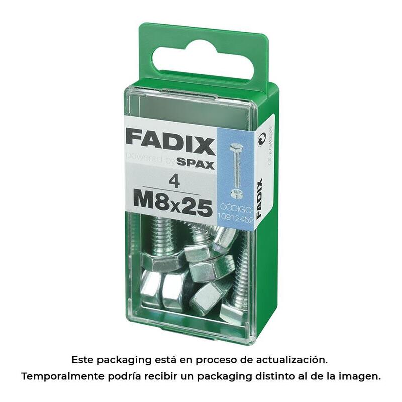 Pack De 5 Unidades - Caja S 4 Unid. Tornillo Metrica Cab Hex+Tuerca Cinc M 8x25mm Fadix