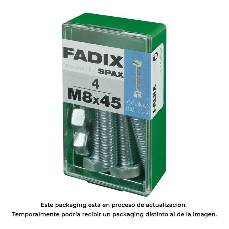 Pack De 5 Unidades - Caja S 4 Unid. Tornillo Metrica Cab Hex+Tuerca Cinc M 8x45mm Fadix