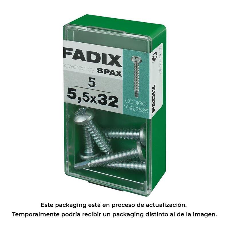 Pack De 5 Unidades - Caja S 5 Unid. Tornillo Rosca Chapa Cr Autot. 5,5x32mm Fadix