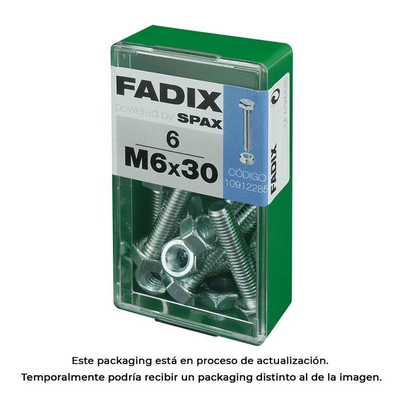 Pack De 5 Unidades - Caja S 6 Unid. Tornillo Metrica Cab Hex+Tuerca Cinc M 6x30mm Fadix
