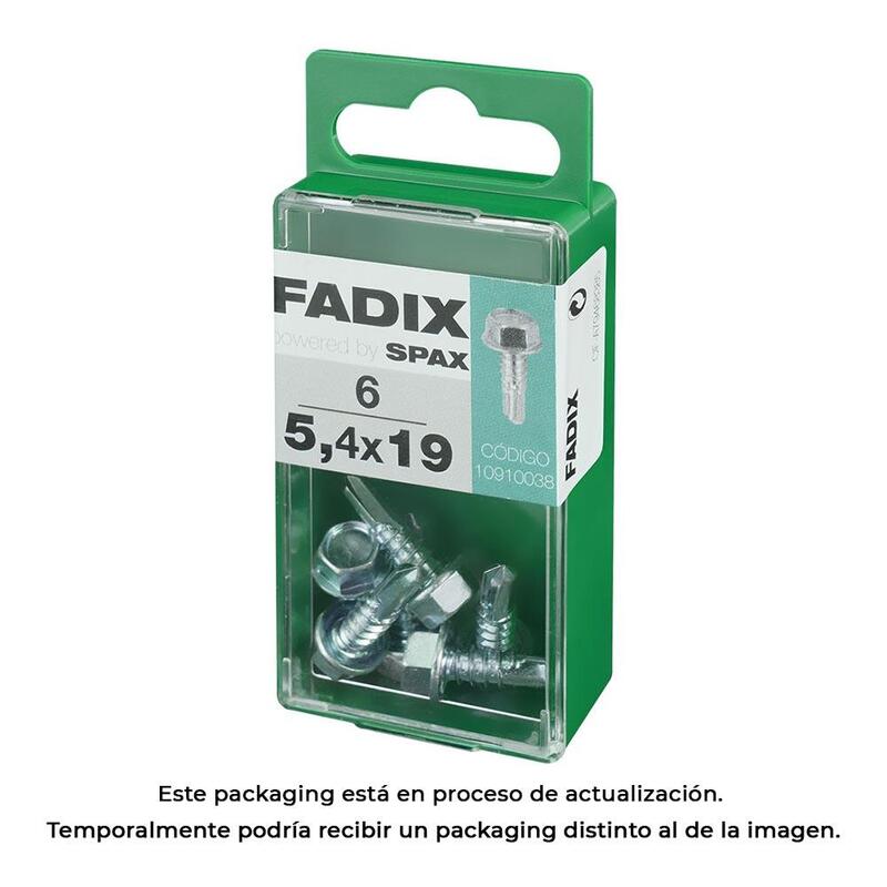Pack De 5 Unidades - Caja S 6 Unid. Tornillo Rosca Chapa Hexagonal Autot. 5,4x19mm Fadix