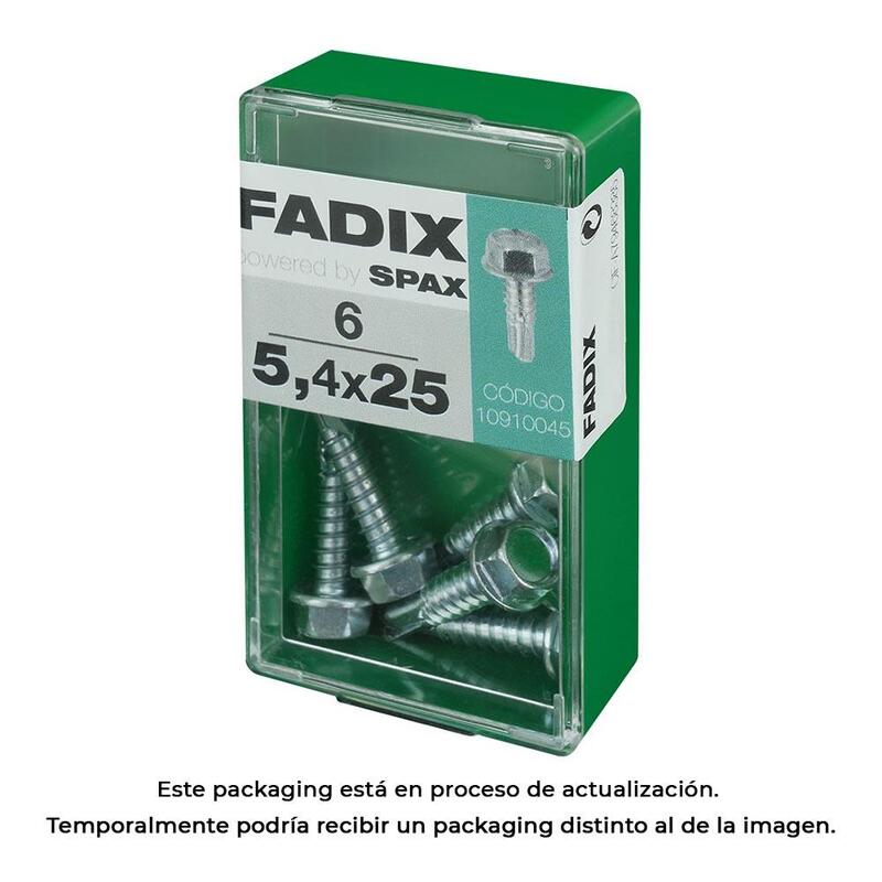 Pack De 5 Unidades - Caja S 6 Unid. Tornillo Rosca Chapa Hexagonal Autot. 5,4x25mm Fadix