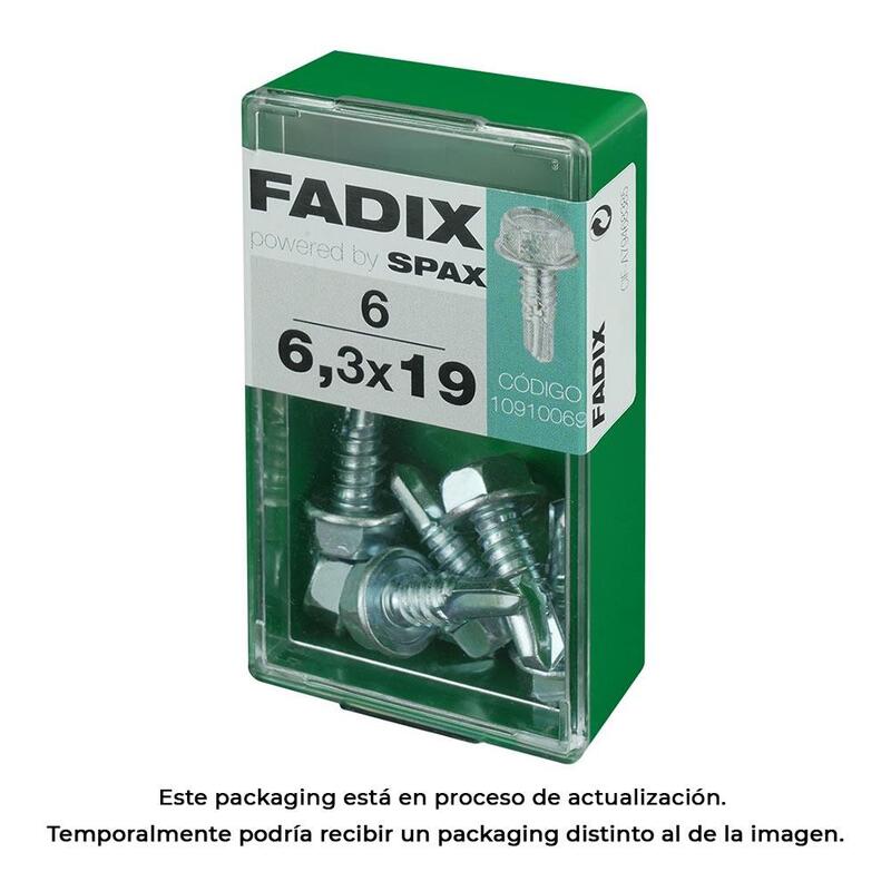 Pack De 5 Unidades - Caja S 6 Unid. Tornillo Rosca Chapa Hexagonal Autot. 6,3x19mm Fadix