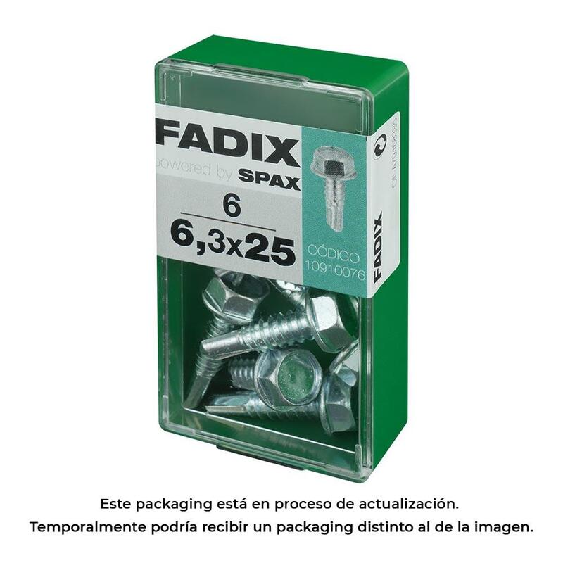 Pack De 5 Unidades - Caja S 6 Unid. Tornillo Rosca Chapa Hexagonal Autot. 6,3x25mm Fadix