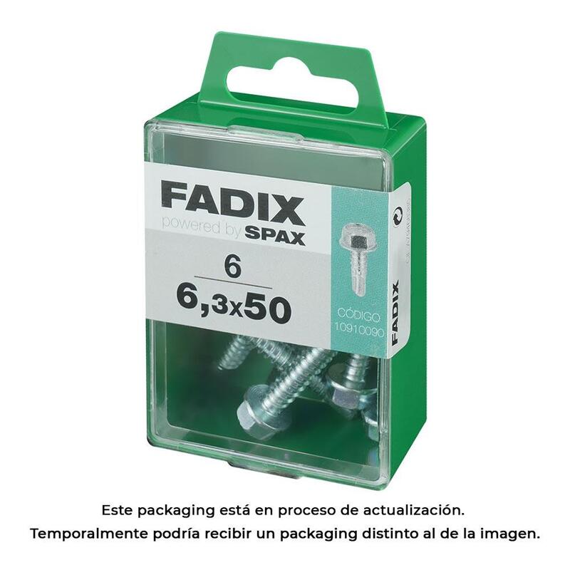 Pack De 5 Unidades - Caja S 6 Unid. Tornillo Rosca Chapa Hexagonal Autot. 6,3x50mm Fadix