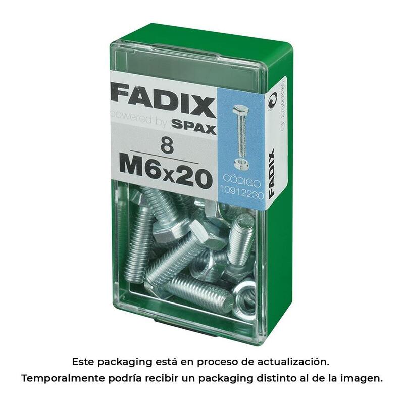 Pack De 5 Unidades - Caja S 8 Unid. Tornillo Metrica Cab Hex+Tuerca Cinc M 6x20mm Fadix