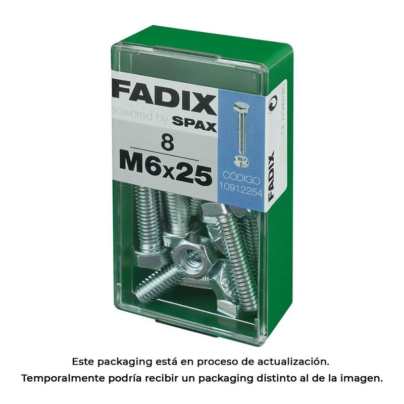 Pack De 5 Unidades - Caja S 8 Unid. Tornillo Metrica Cab Hex+Tuerca Cinc M 6x25mm Fadix