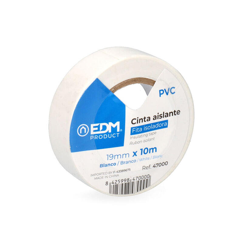 Pack De 5 Unidades - Cinta Aislante 10m X 19mm Blanca Edm Calidad "Supra" (Blister 1 Unid.)