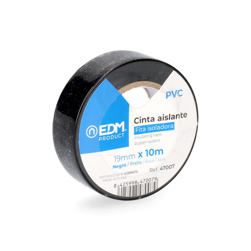 Pack De 5 Unidades - Cinta Aislante 10m X 19mm Negra Edm Calidad "Supra" (Blister 1 Unid.)