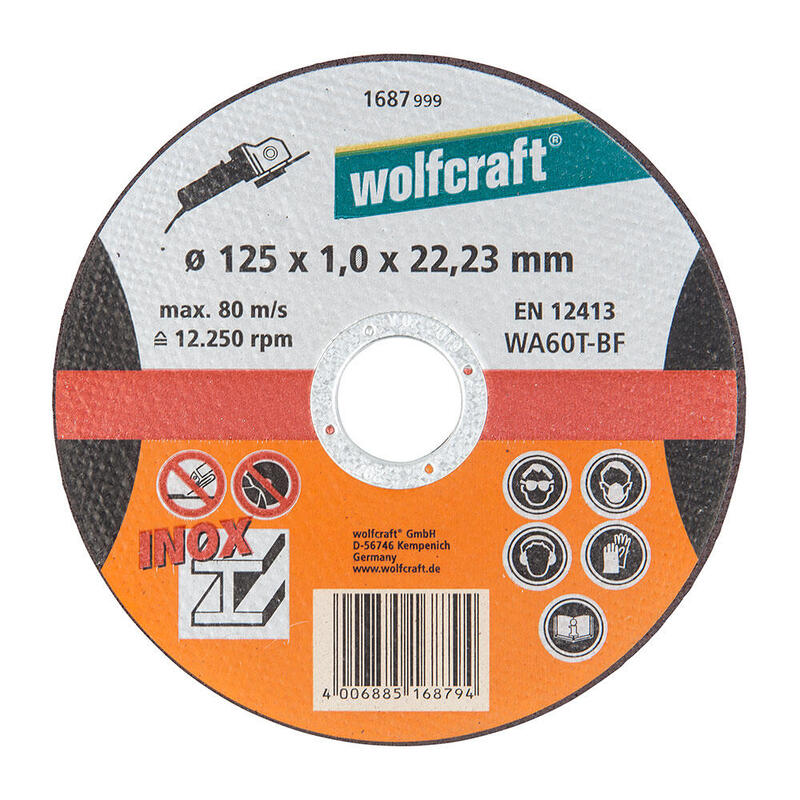 Pack De 5 Unidades - Disco De Corte De Precisión Para Acero Inoxidable Ø125x1,0x22,23mm. 1687999 Wolfcraft
