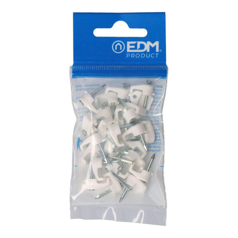 Pack De 5 Unidades - Grapa Para Cable Manguera Plana 2 X 1,5 Mm N°01, Blanca, Blister 25 Uds