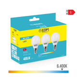 Pack De 5 Unidades - Kit 3 Bombillas Esfericas Led E14 5w 400lm 6400k Luz Fria Ø4,5x8cm Edm