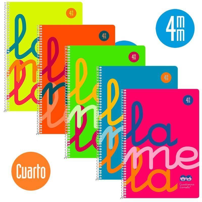 Pack De 5 Unidades Lamela Cuaderno Espiral 80h 4º 90gr Cuadrovía 4mm C/Margen Cubierta Pp C/Surtidos Fluorescente