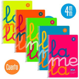 Pack De 5 Unidades Lamela Cuaderno Espiral 80h 4º 90gr Cuadrovía 4mm C/Margen Cubierta Pp C/Surtidos Fluorescente