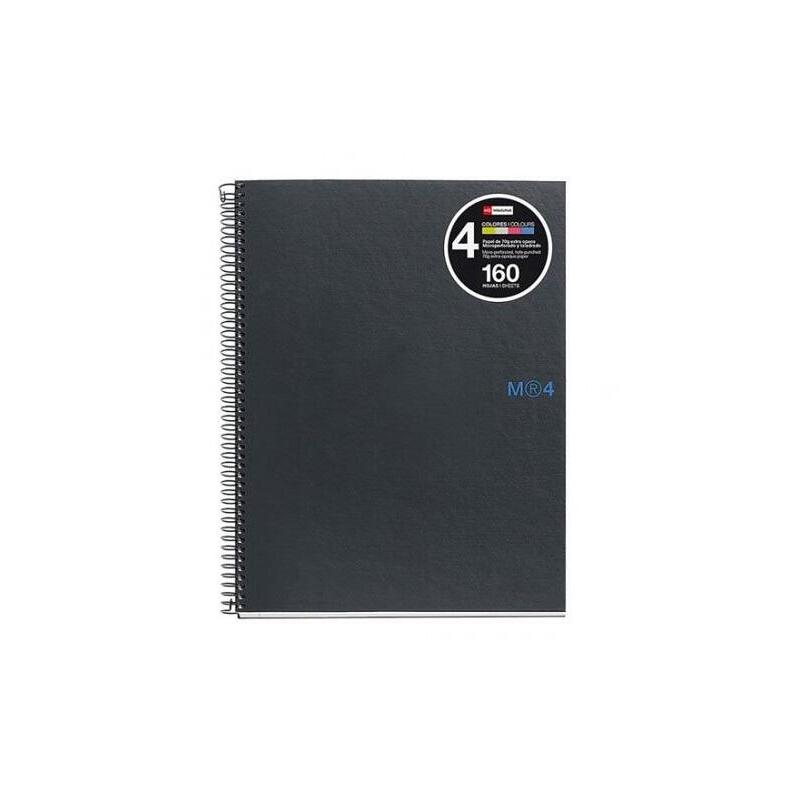 Pack De 5 Unidades Miquel Rius Notebook4 Cuaderno De Espiral Formato A5 - 160 Hojas De 90gr Microperforadas Con 2 Taladros - Cubiertas De Carton Extraduro - Cuadricula 5x5 - Color Gris Oscuro