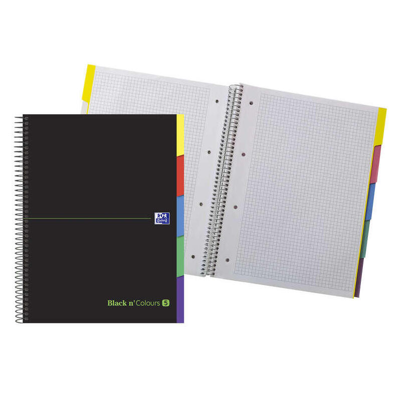 Pack De 5 Unidades Oxford Black N'Colours Europeanbook A4+ - Tapa Extradura Resistente - 100 Hojas Con Diseño 5x5 -