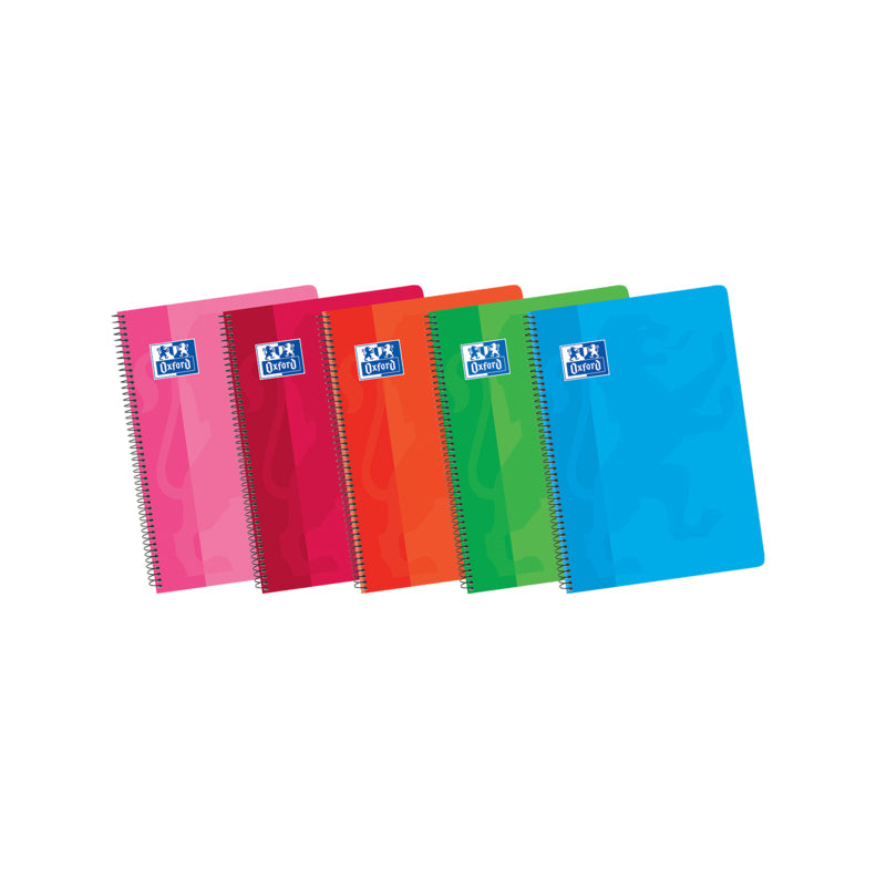Pack De 5 Unidades Oxford School Classic 4º Cuaderno Espiral Tapa Blanda 4x4 - 80 Hojas - Margen 4x4 - Colores Surtidos