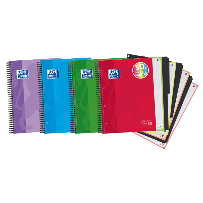 Pack De 5 Unidades Oxford School Classic A4+ Europeanbook - Tapa Extradura Resistente - 50% Mas Hojas Gratis - 5x5