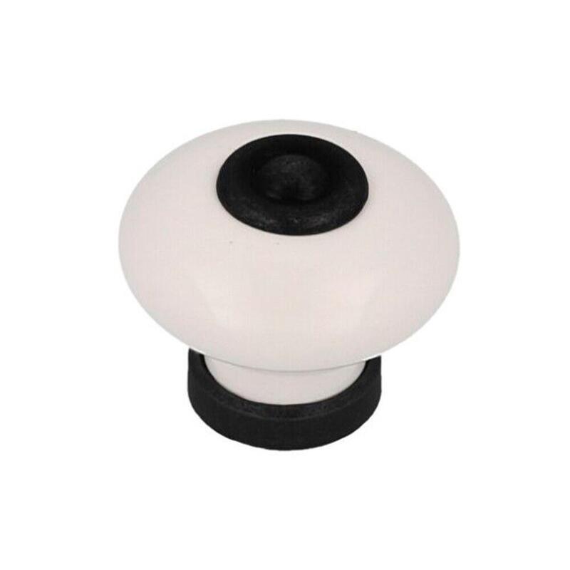Pack De 5 Unidades - Pomo Para Mueble, Modelo 824, De Porcelana Y Metal Con Acabado Negro Mate Y Blanco, Ø31 Mm