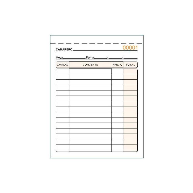 Pack De 5 Unidades Talonario Camareros Octavo Natural Triplicado Autocopia