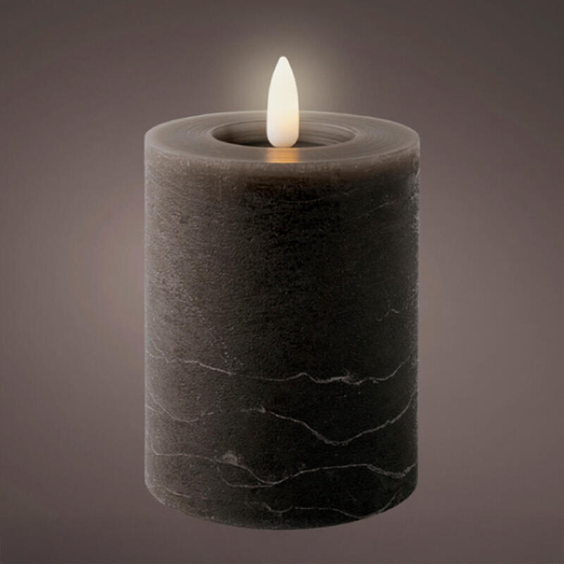 Pack De 5 Unidades - Vela De Cera Led, Color Gris Antracita, Acabado Rústico, Ø7 X 11,2 Cm