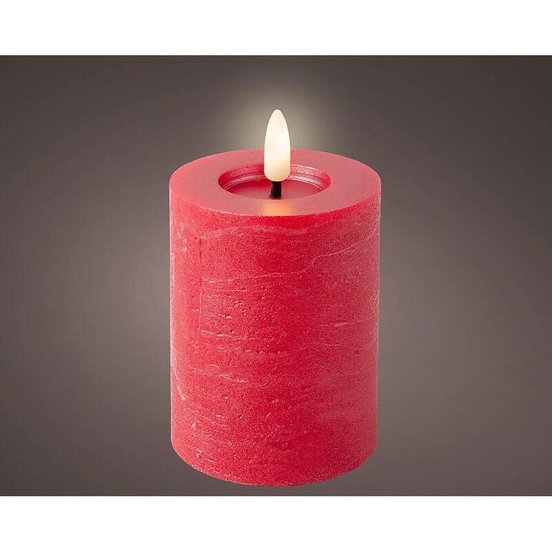 Pack De 5 Unidades - Vela De Cera Led, Color Rojo, Superficie Rústica Ø7 X 12 Cm