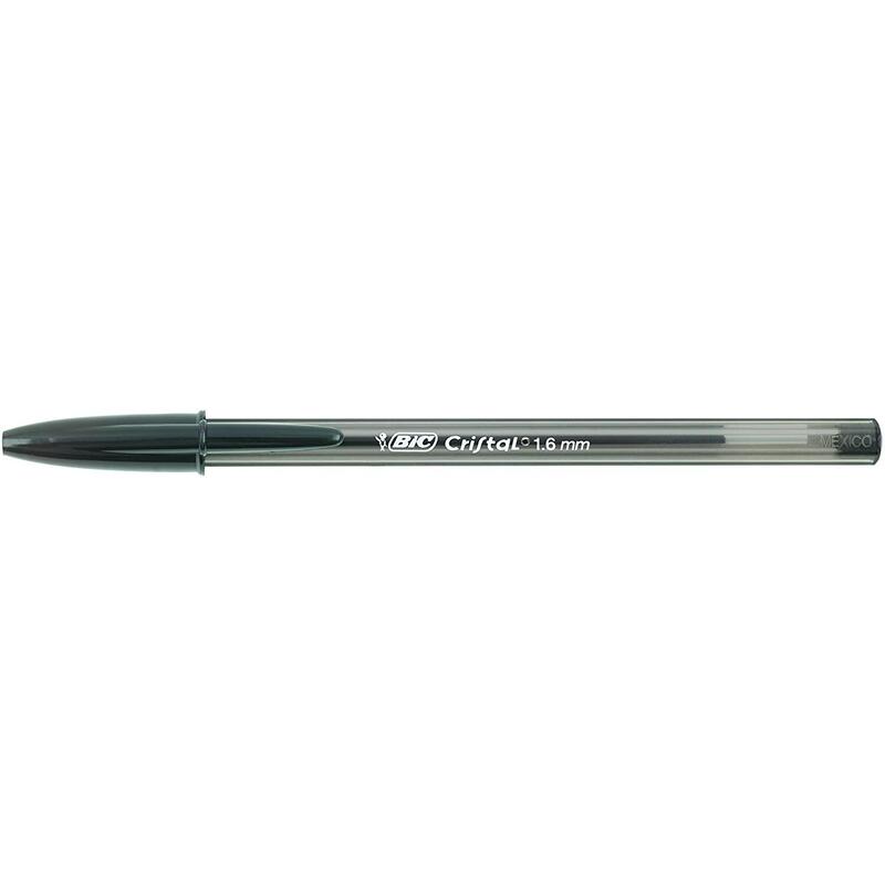 Pack De 50 Unidades Bic Cristal Large Boligrafo De Bola - Punta Gruesa De 1.6mm - Trazo De 0.60mm - Tinta Con Base De Aceite - Translucido - Color Negro