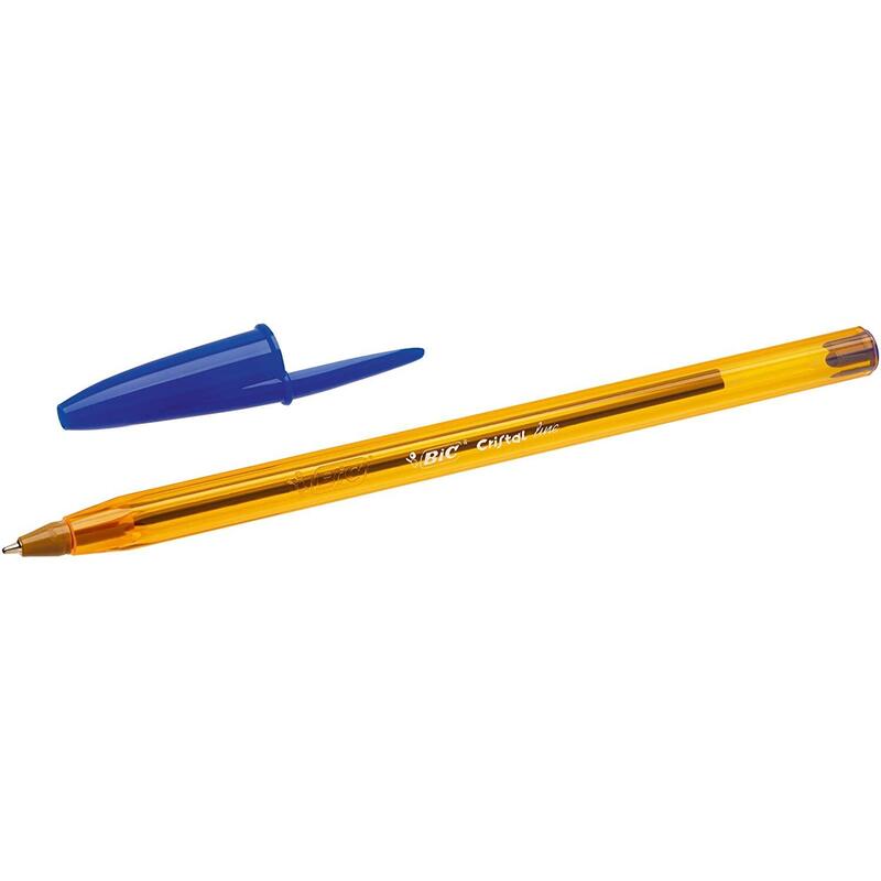 Pack De 50 Unidades Bic Cristal Original Fine Boligrafo De Bola - Punta Redonda De 0.8mm - Trazo De 0.30mm - Tinta Con Base De Aceite - Translucido - Color Azul