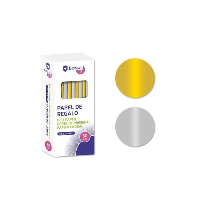 Pack De 50 Unidades Bismark Oro/Plata Rollo De Papel Regalo - Medidas 70cmx200cm - 2 Colores