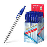 Pack De 50 Unidades Erichkrause Boligrafo Automatico R-301 Classic Matic 10 - Punta Estandar De 10mm - Tinta De Secado Rapido - Cuerpo Hexagonal Transparente - Color Azur