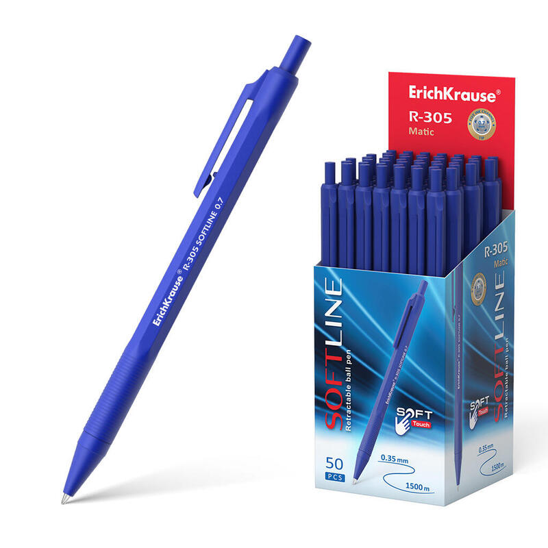 Pack De 50 Unidades Erichkrause Boligrafo Automatico R-305 - Recargable - Punta De Aguja - Cuerpo Hexagonal Opaco - Tinta De Secado Rapido - Color Azul