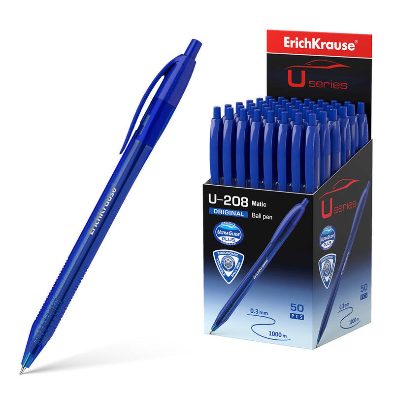 Pack De 50 Unidades Erichkrause Boligrafo Automatico U-208 Original Matic - Ultra Glide Technology - Tinta Azul