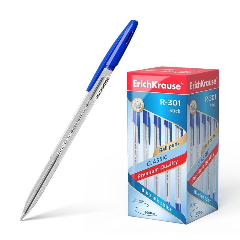 Pack De 50 Unidades Erichkrause Boligrafo R-301 Classic Stick 1.0 - Cuerpo Transparente Hexagonal - Punta De 1.0mm - Tinta De Secado Rapido - Color Azul
